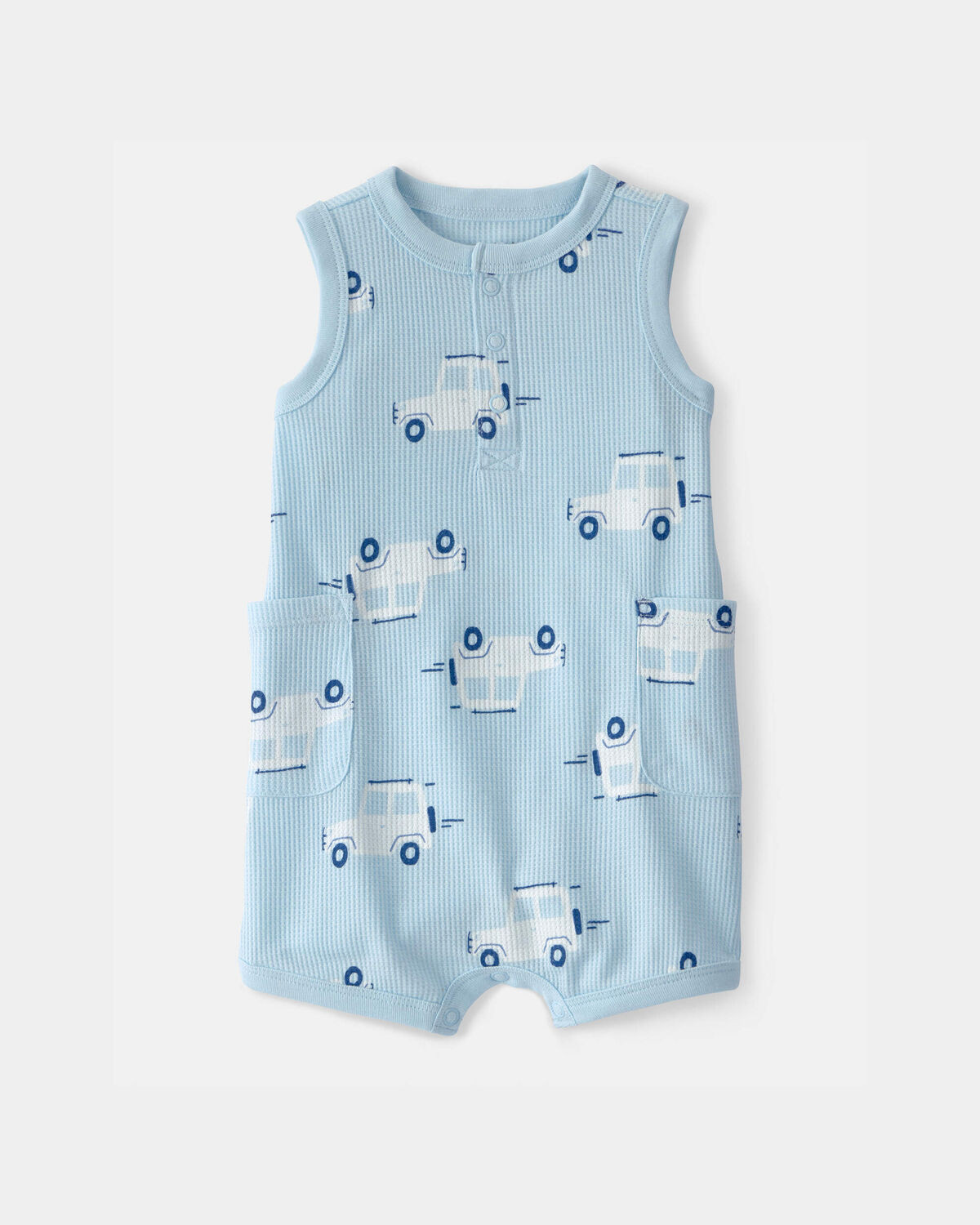 Baby Boy Car Waffle-Knit Sleeveless Romper - Blue | Carter's Inc