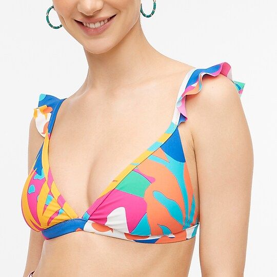 Floral ruffle-shoulder V-neck bikini top | J.Crew Factory