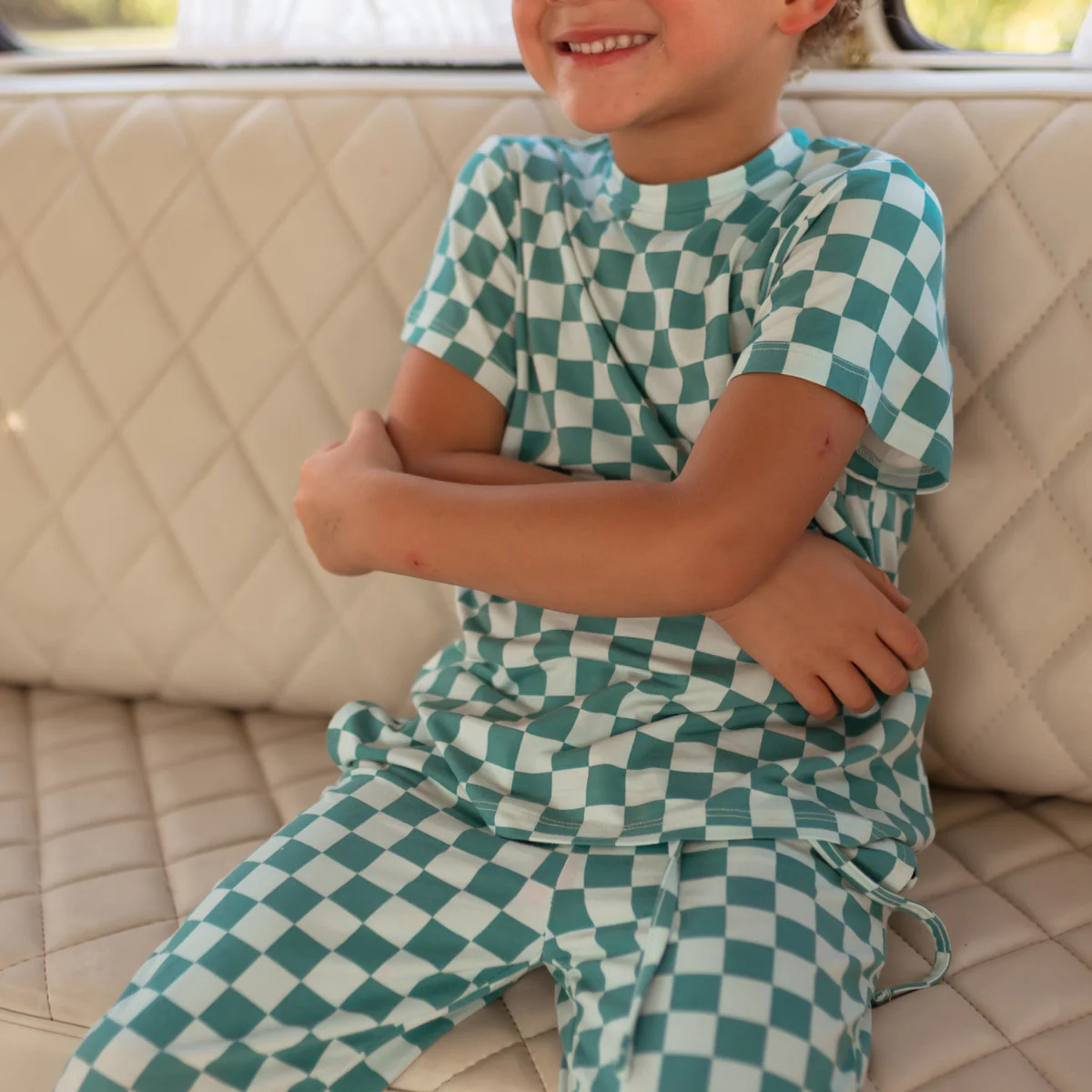 Youth Jogger Set In Teal and Blue Checkered | Silks Design