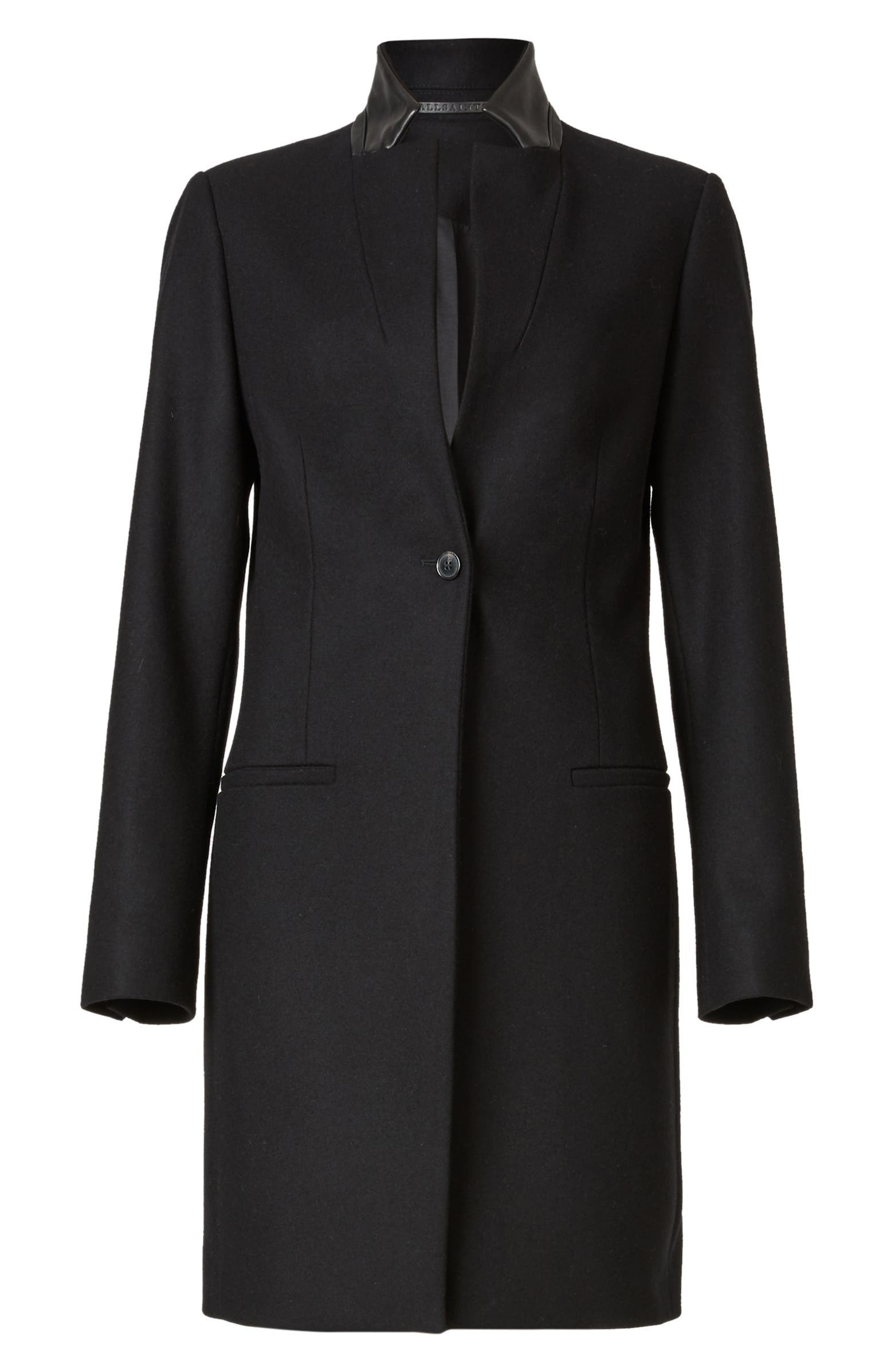 AllSaints Leni Wool & Cashmere Blend Coat with Leather Collar | Nordstrom | Nordstrom
