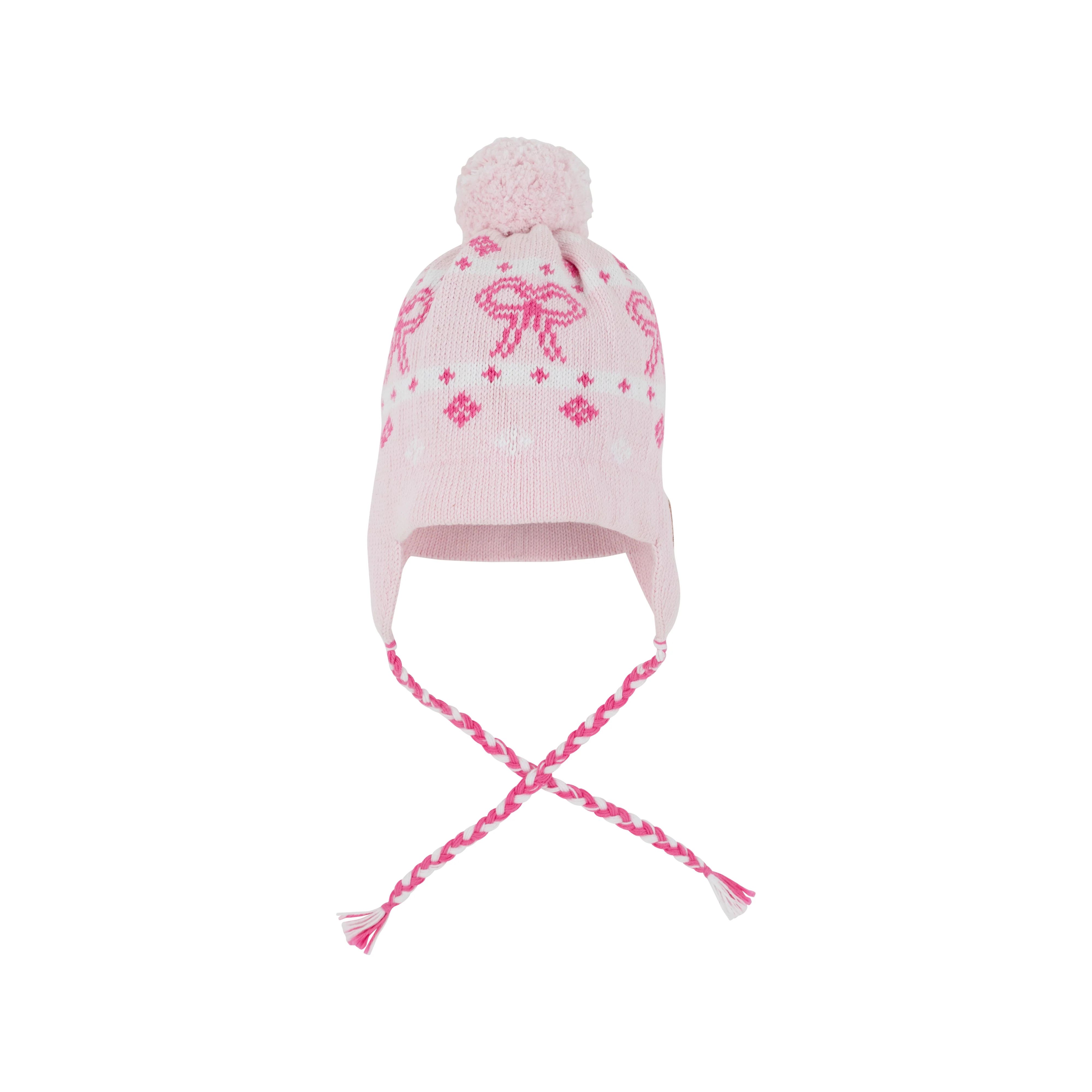 Parrish Pom Pom Hat - Palm Beach Pink Knit with Hamptons Hot Pink Bows | The Beaufort Bonnet Company