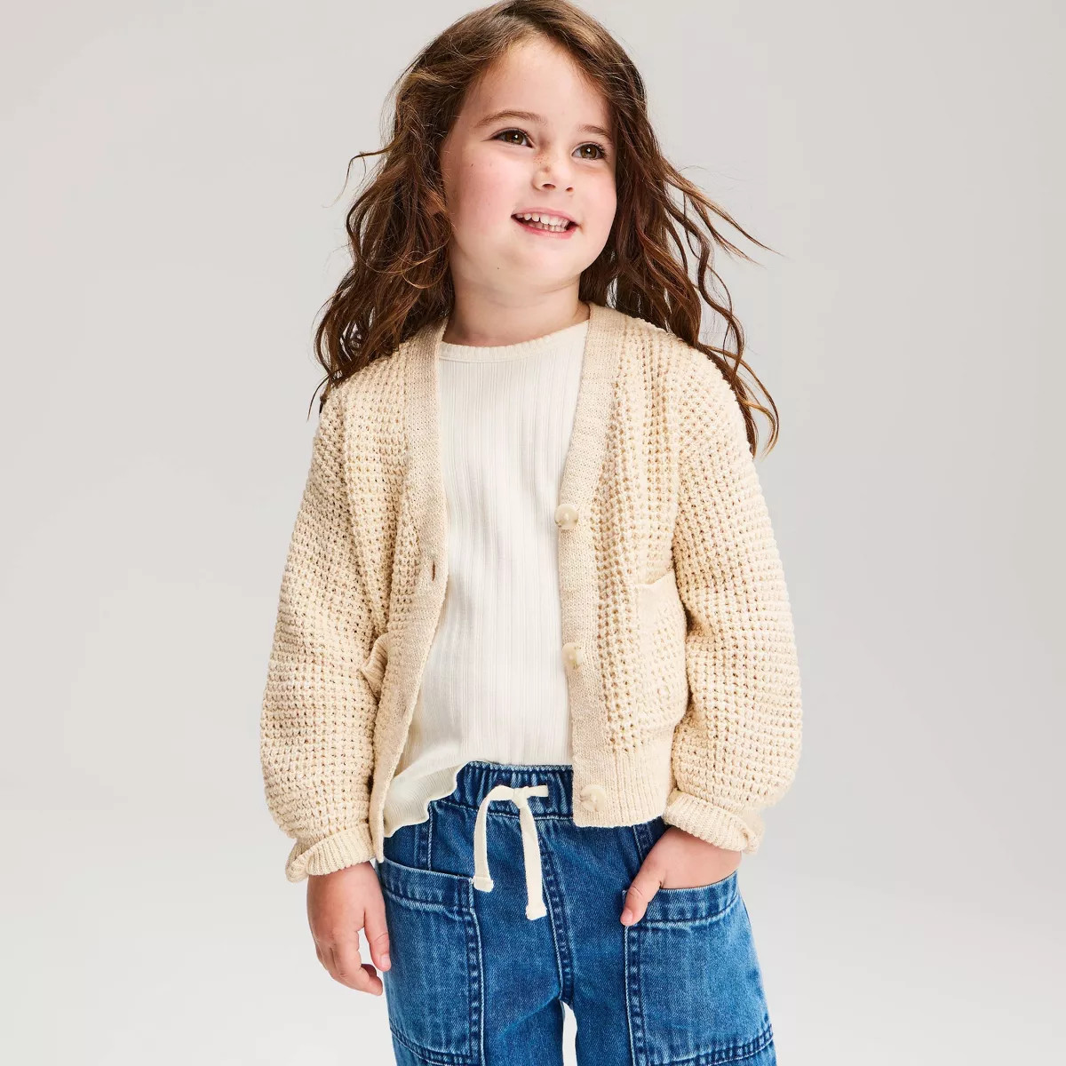 Toddler Girls' Cardigan Sweater - Cat & Jack™ Cream 3T | Target