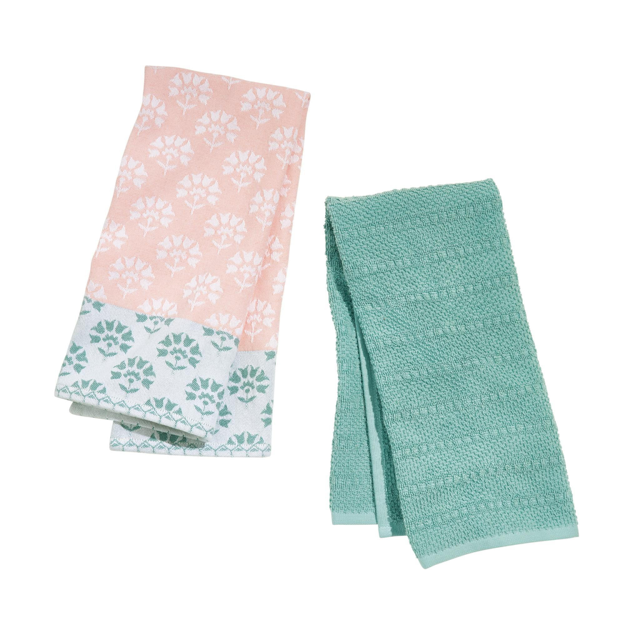 Beautiful Home by Drew Barrymore Floral Block Jacquard Kitchen Towel Set, 2 Piece, Rose, 18" x 28... | Walmart (US)