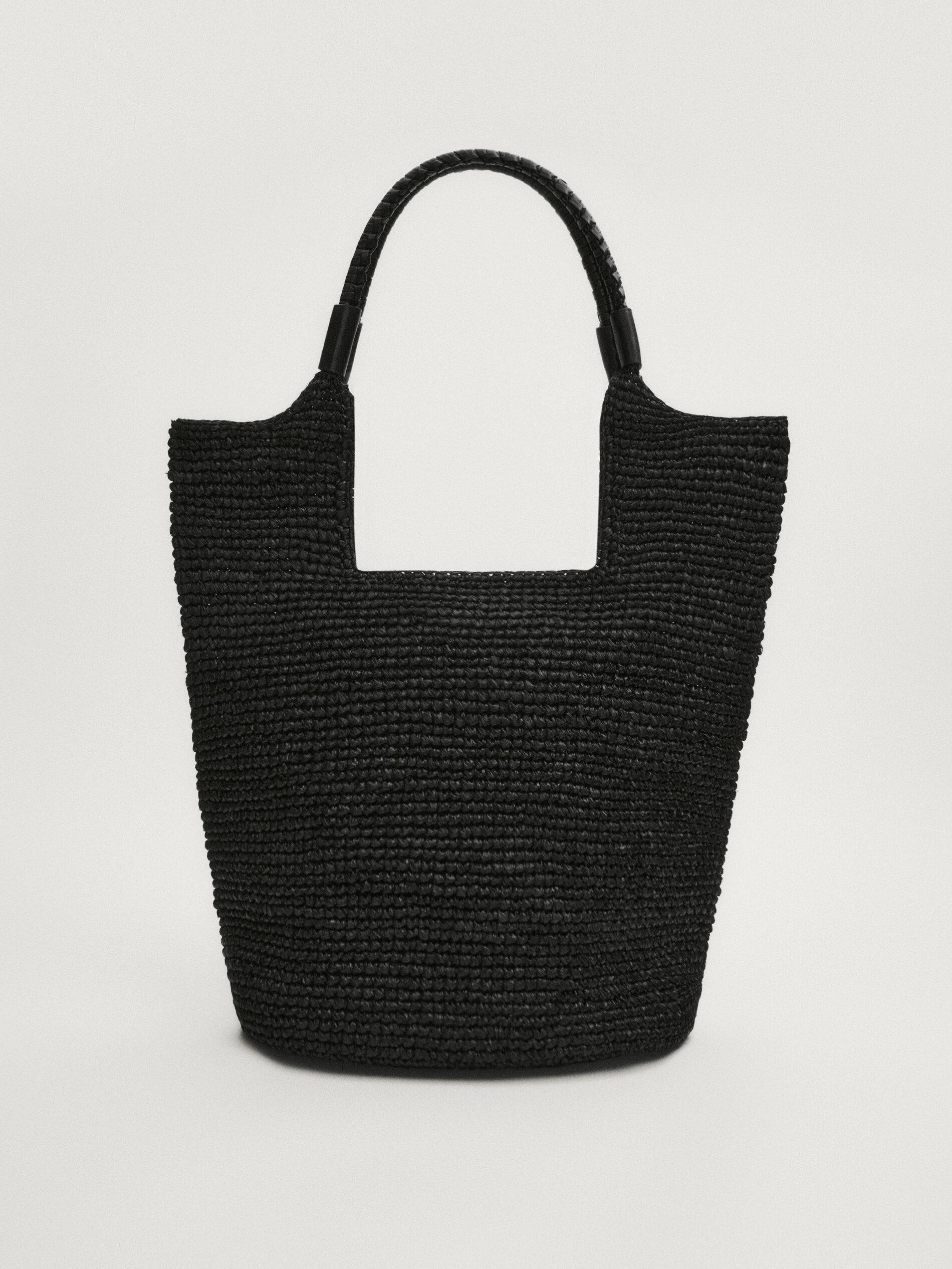 Raffia tote bag with leather strap | Massimo Dutti UK