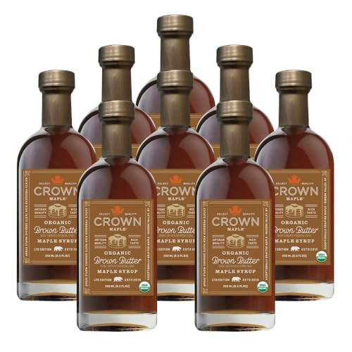 Crown Maple Certified Organic Brown Butter Flavor Maple Syrup, Gluten Free, No Preservatives, Non-GMO Pancakes, Waffles, and French toast Breakfast Topping, 8.5 Fl Oz (Pack of 8) | Amazon (US)
