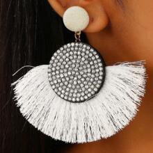 pair Fashionable Retro Exaggerated Colorful Rhinestone Inlaid FanShaped Fringe Earrings Suitable For Womens Daily Wear | SHEIN