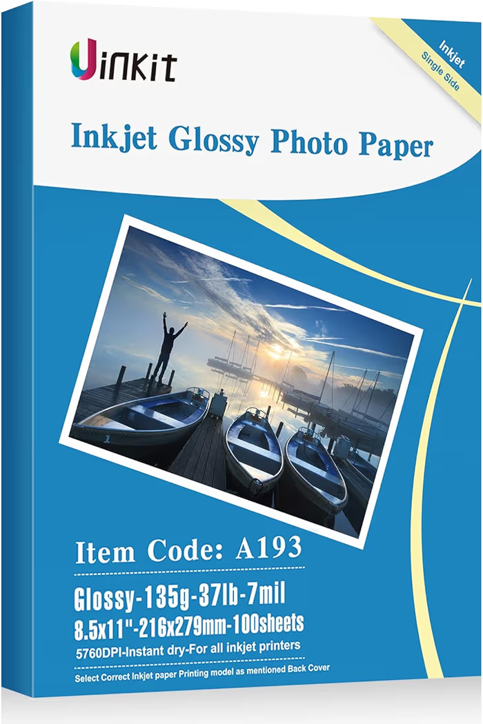 Uinkit 37lb Thin Flyer Paper Glossy 8.5x11 Inkjet 100 Sheets Single Side DIY Chip Bag 135gsm Prin... | Amazon (US)