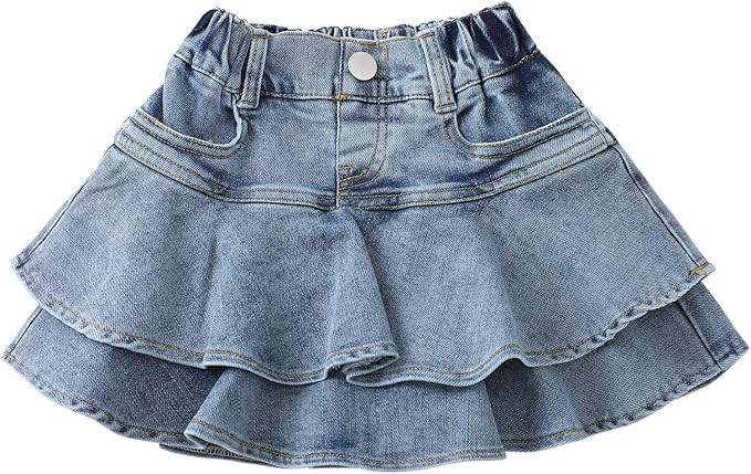 Flofallzique Little Girl's Denim Skirts Mini Flared Pleated Toddler Jean Skorts with Shorts Under... | Amazon (US)
