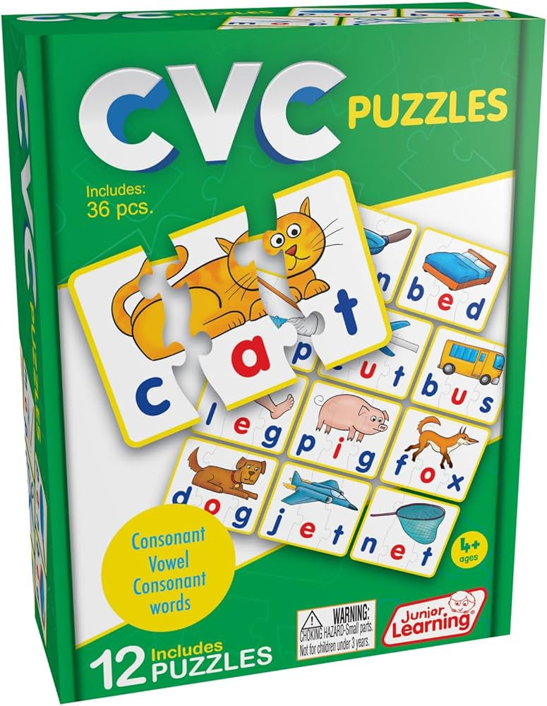 Junior Learning CVC Puzzles - Color-Coded Phonics Word Games for Kindergarten, Self-Correcting Co... | Amazon (US)