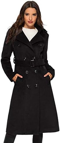 Escalier Womens Wool Coat Double Breasted Pea Coat Winter Long Trench Coat with Belt | Amazon (US)