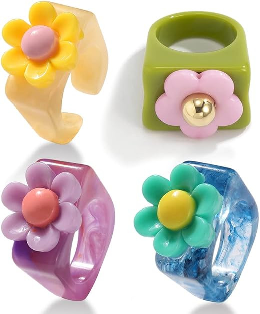 YOOESTORES82 Colorful Acrylic Resin Daisy Ring for Women Girl. Cute Sun Flower Daisy Flower Rings... | Amazon (US)