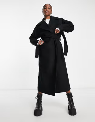 Weekday Kia oversized wool coat with tie waist detail in black | ASOS (Global)