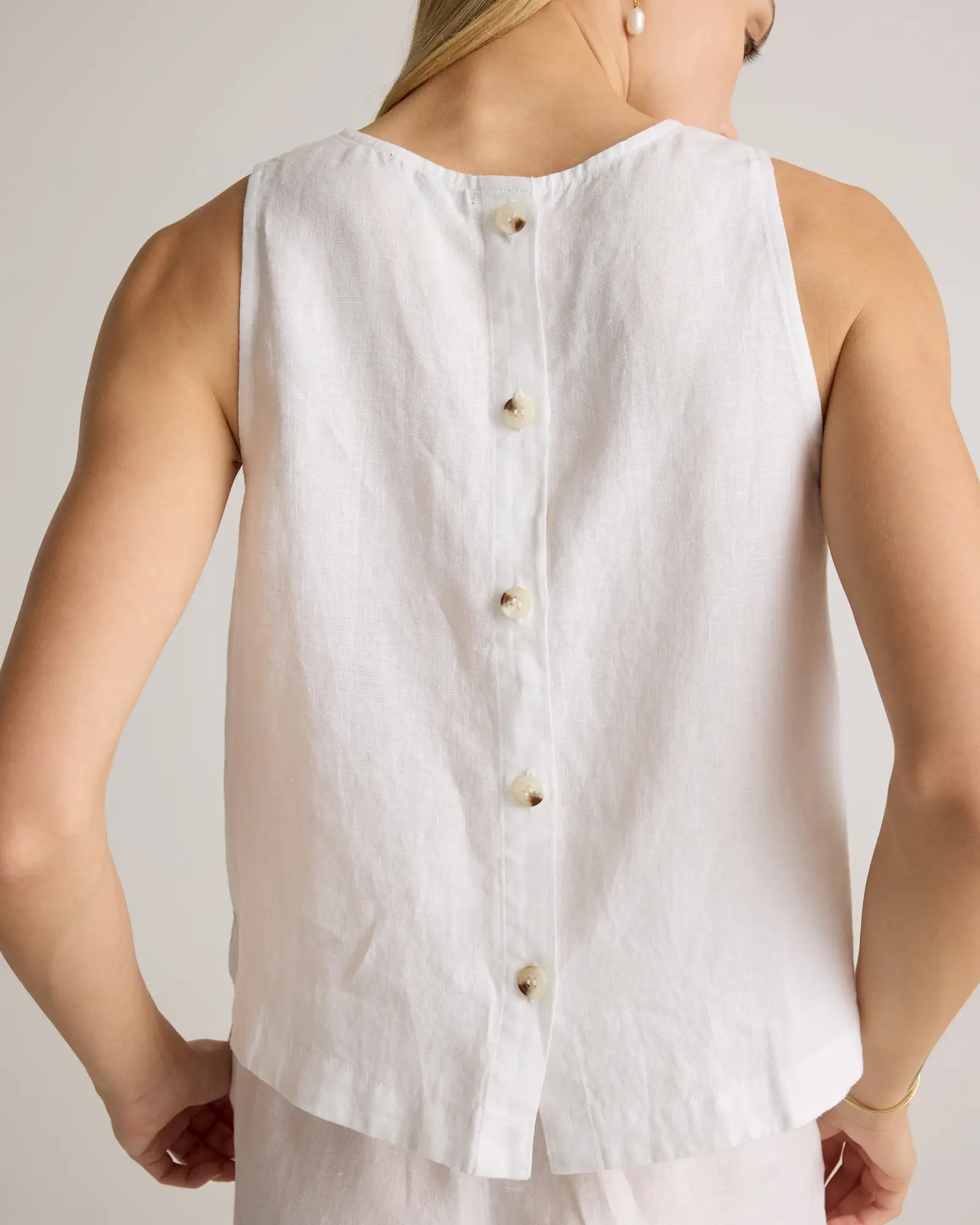 100% European Linen Cropped Tank in White | Quince