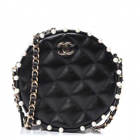 CHANEL Calfskin Quilted Pearl Round Clutch With Chain Black | Fashionphile