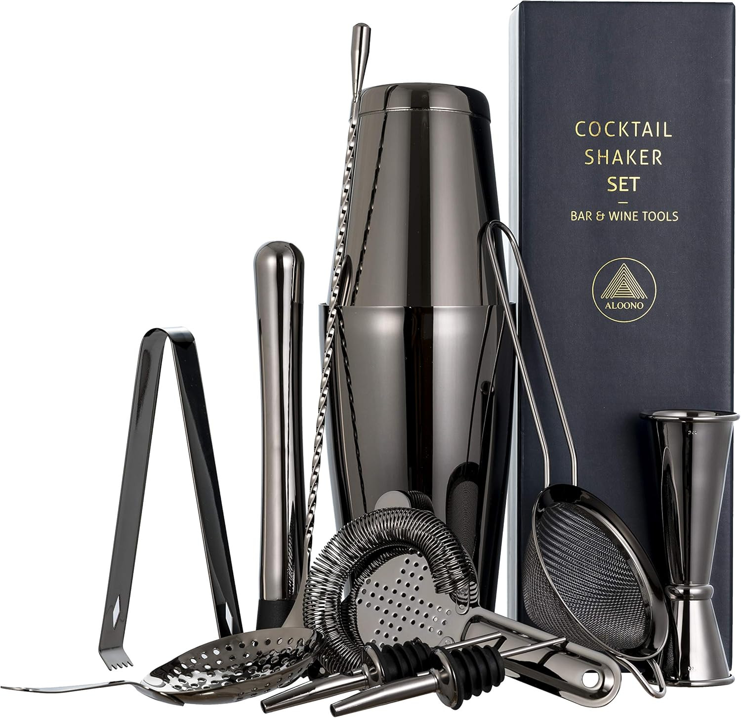 11-piece Black Cocktail Shaker Bar Set: 2 Weighted Boston Shakers, Cocktail Strainer Set, Double ... | Amazon (US)