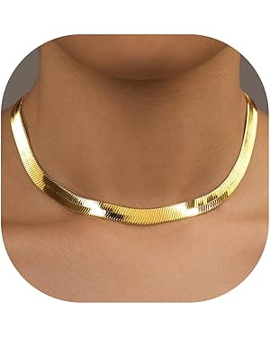 WomenGifts 14K Gold Silver Plated Herringbone Necklace for Women – Dainty Snake Chain Choker, T... | Amazon (US)