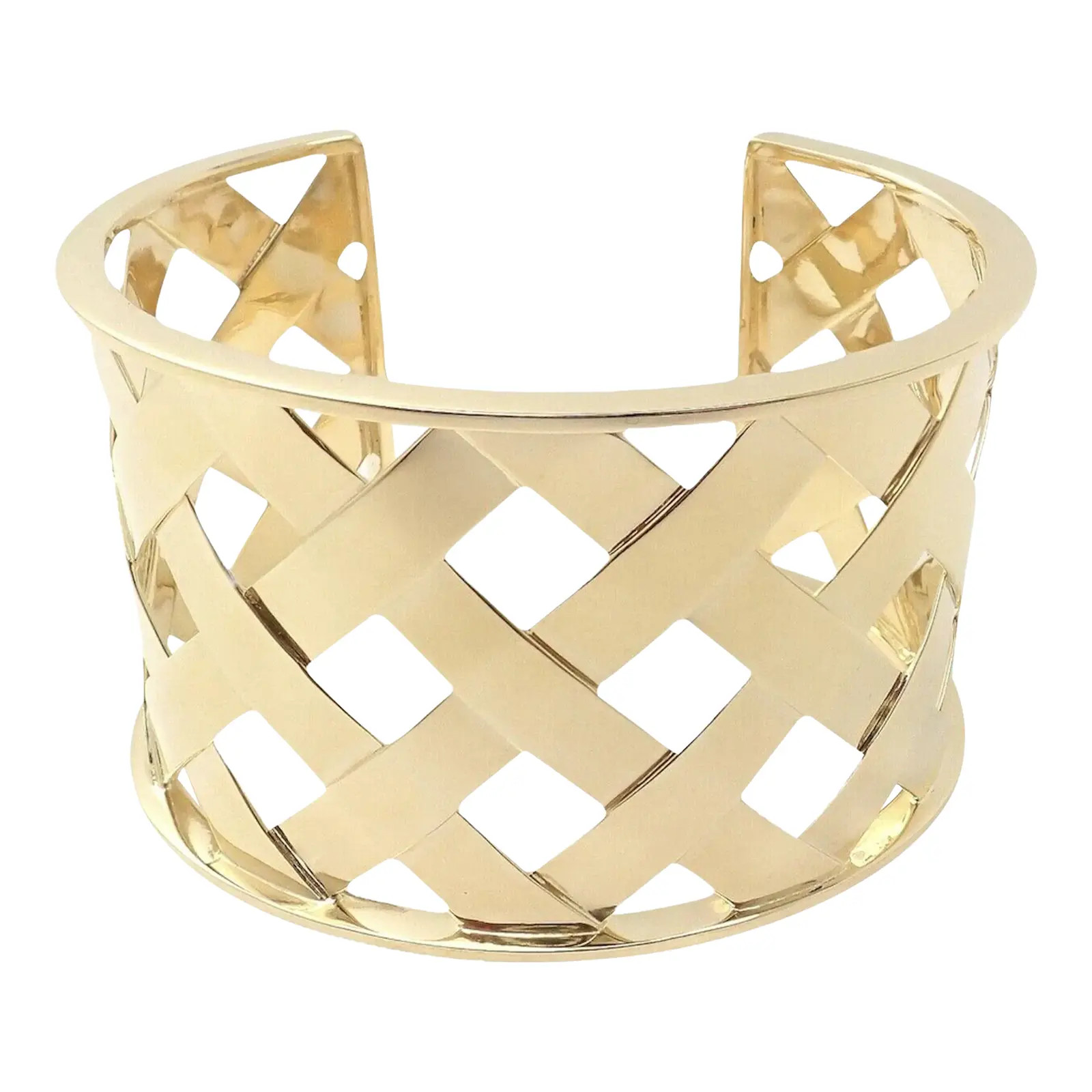 Verdura 18k Yellow Gold Criss Cross Wide Cuff Bracelet | Chairish