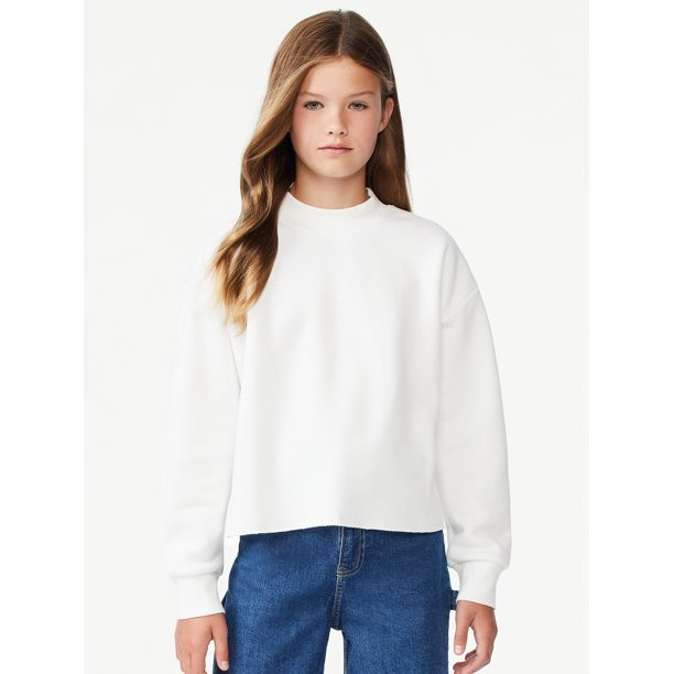 Free Assembly Girls Long Sleeve Cropped Mock Neck Sweatshirt, Sizes 4-18 - Walmart.com | Walmart (US)
