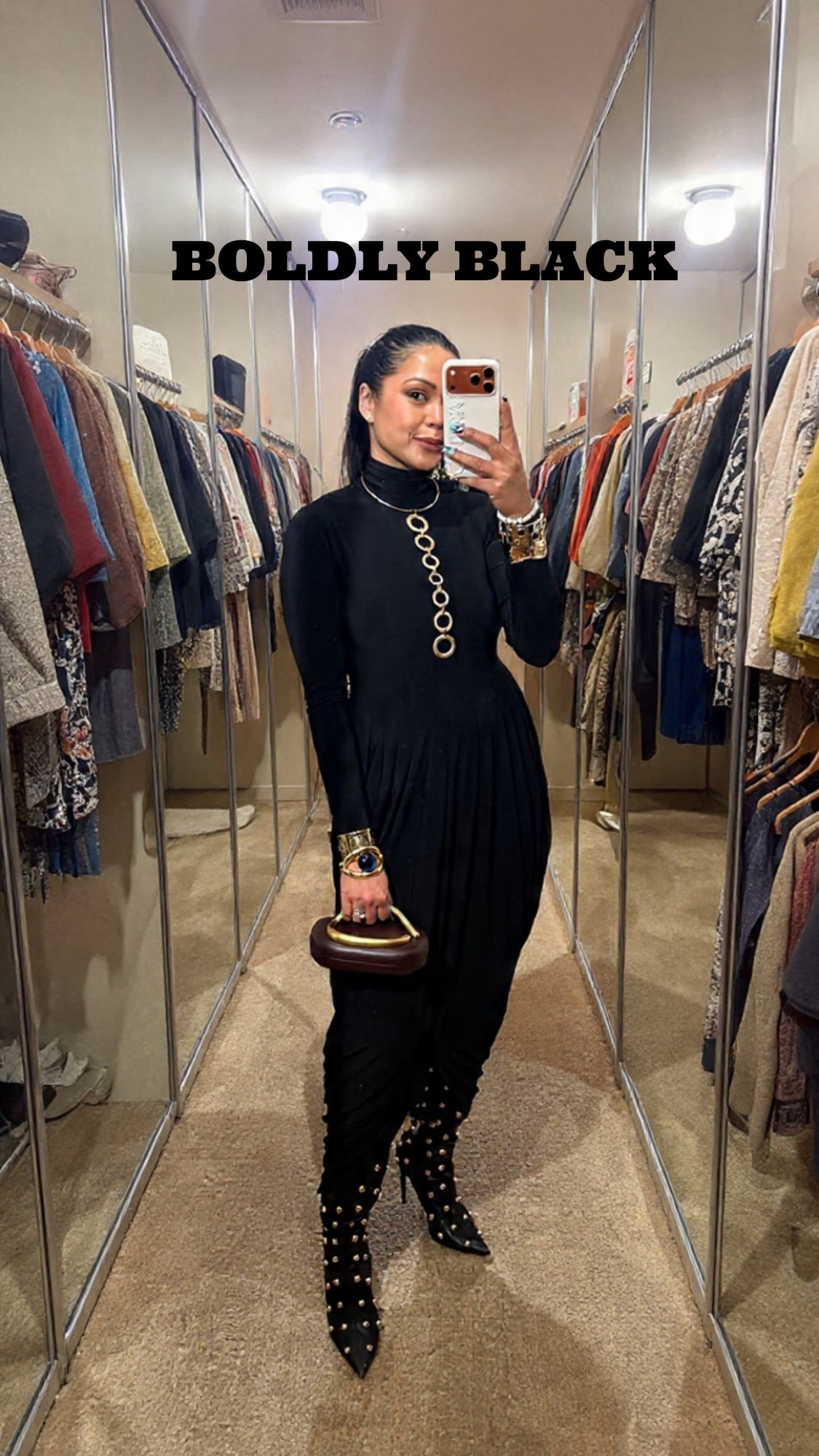 Black for date night but make it goldly bold @Revolve 