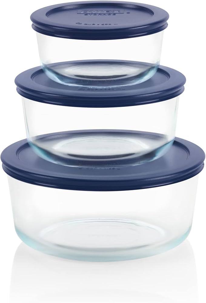 Pyrex Simply Store 6-Pc Glass Food Storage Set with BPA-Free Lids, 7-Cup to 2-Cup Round Container... | Amazon (US)