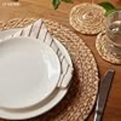Woven Placemats Round Placemats Set Of 6, 13.5 Inch Wicker Placemat Circle Rattan Placemats Farmhouse Boho Braided Natural Water Hyacinth Place Mats F | Wayfair North America
