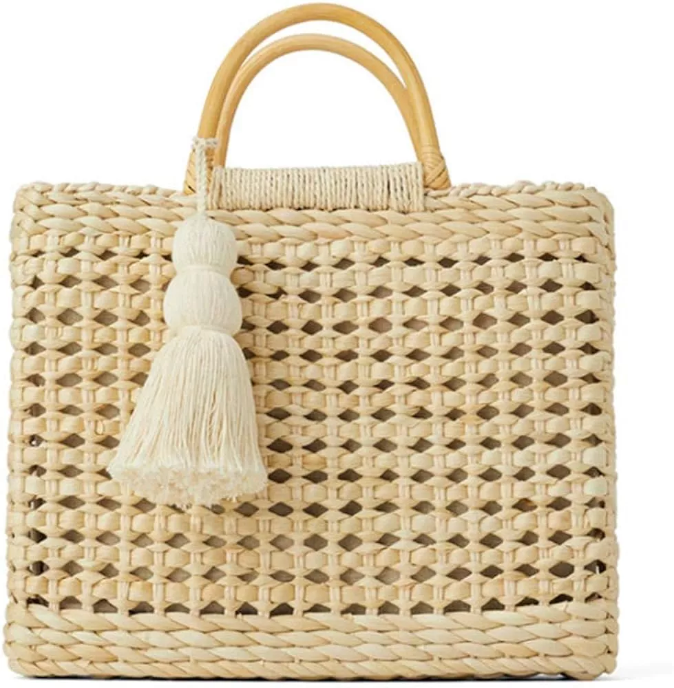Adorable Ivory Wood Handle Rattan Bag - All Handbags
