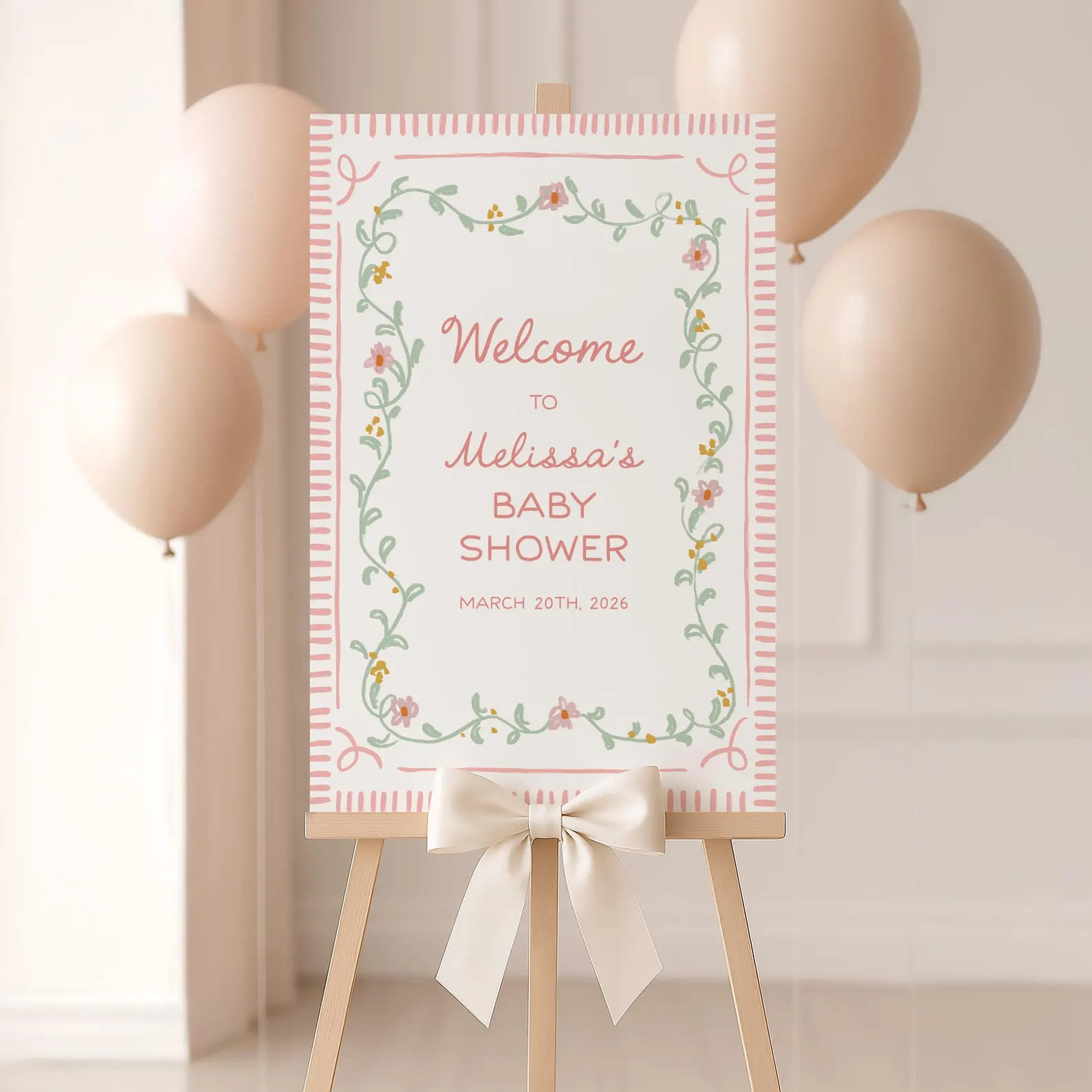 Baby Shower Welcome Sign Template, Floral 24x36, Hand Drawn Whimsical Party Poster, Editable Temp... | Etsy (US)