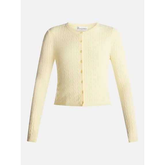 No Boundaries Cable Knit Crewneck Cardigan, Women's XXS-4X | Walmart (US)