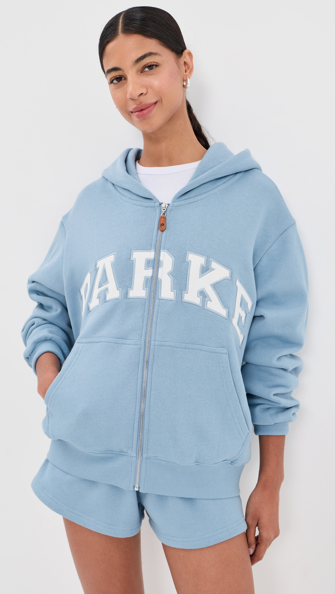 PARKE Zip-up Varsity Hoodie Sky L/XL | Shopbop