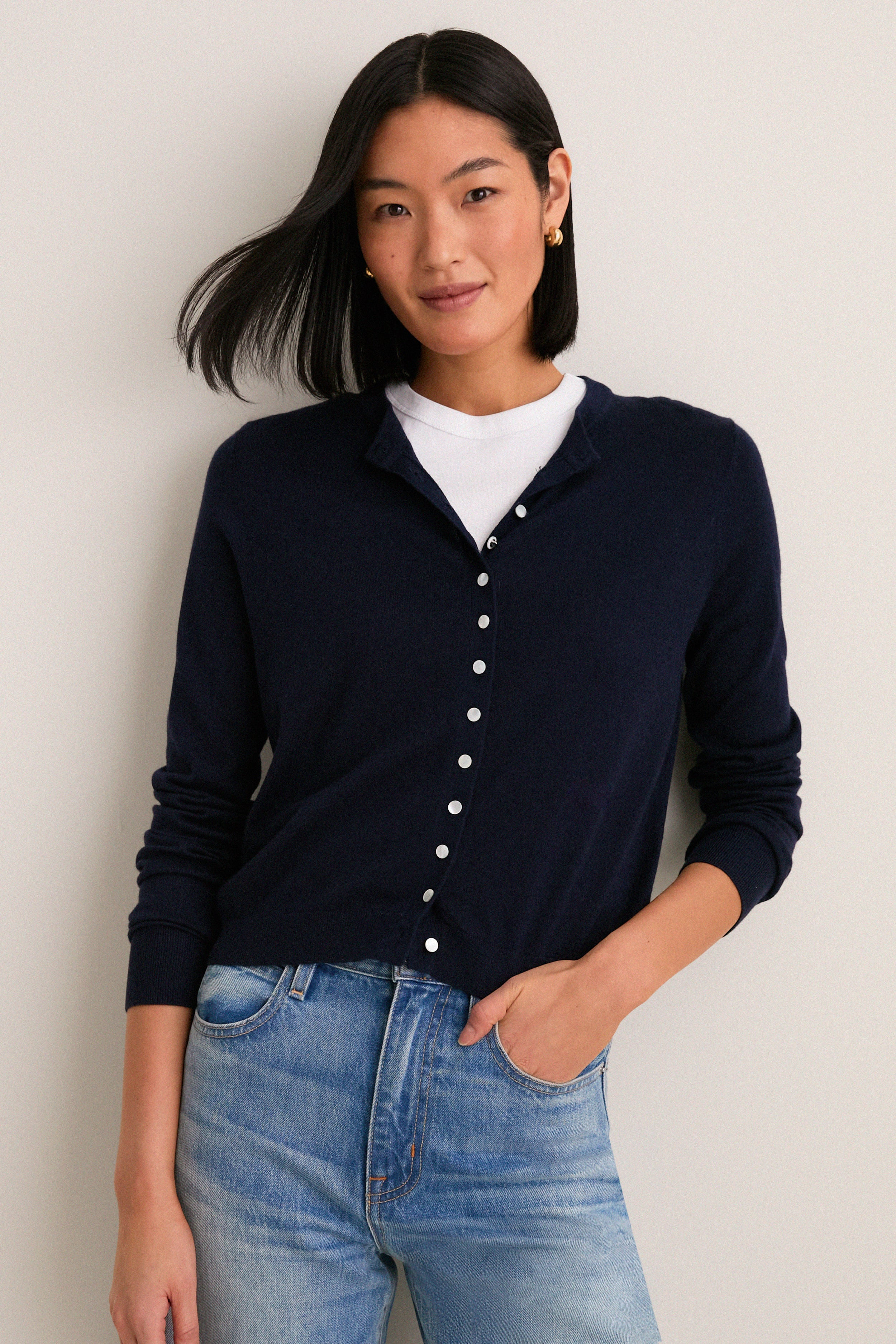 Navy Cashmere Silk Spencer Cardigan | Tuckernuck (US)