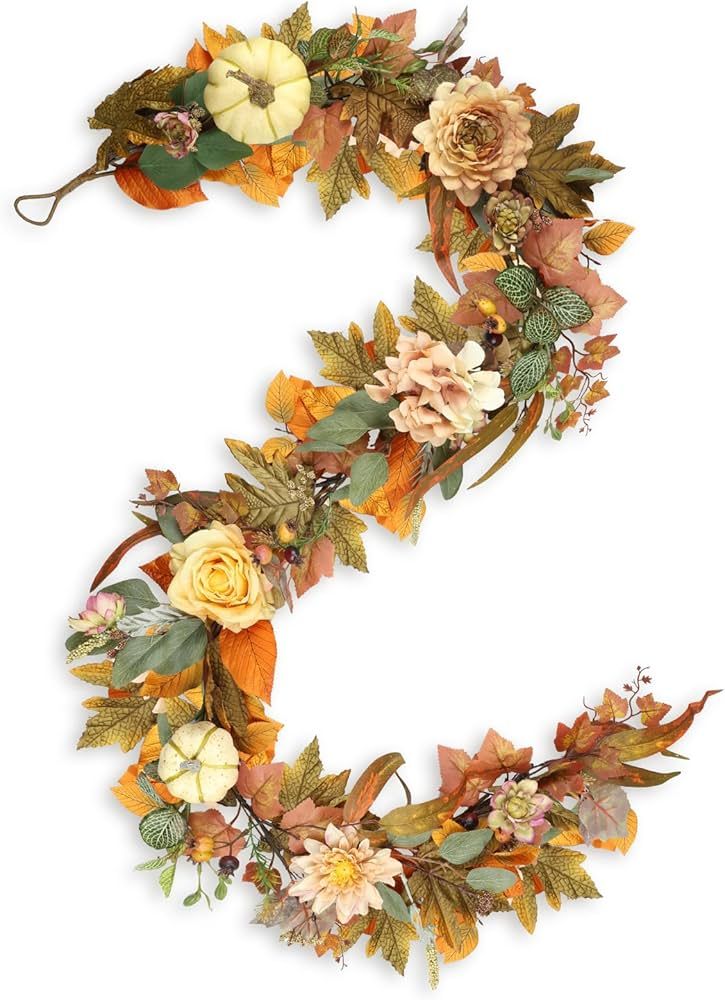 Fall Garland, 6 FT Pumpkin Garlands, Fall Leaves Garland for Table Centerpiece Door Window Firepl... | Amazon (US)