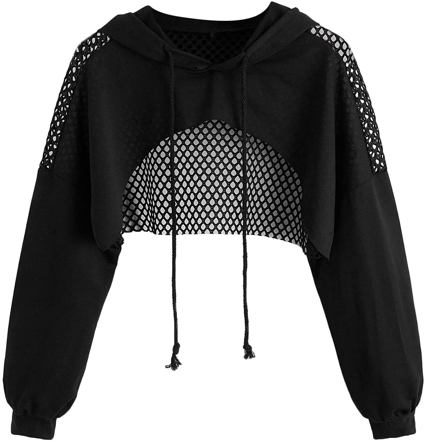 SweatyRocks Women's Casual Solid Cut Out Front Long Sleeve Pullover Crop Top Sweatshirt | Amazon (US)