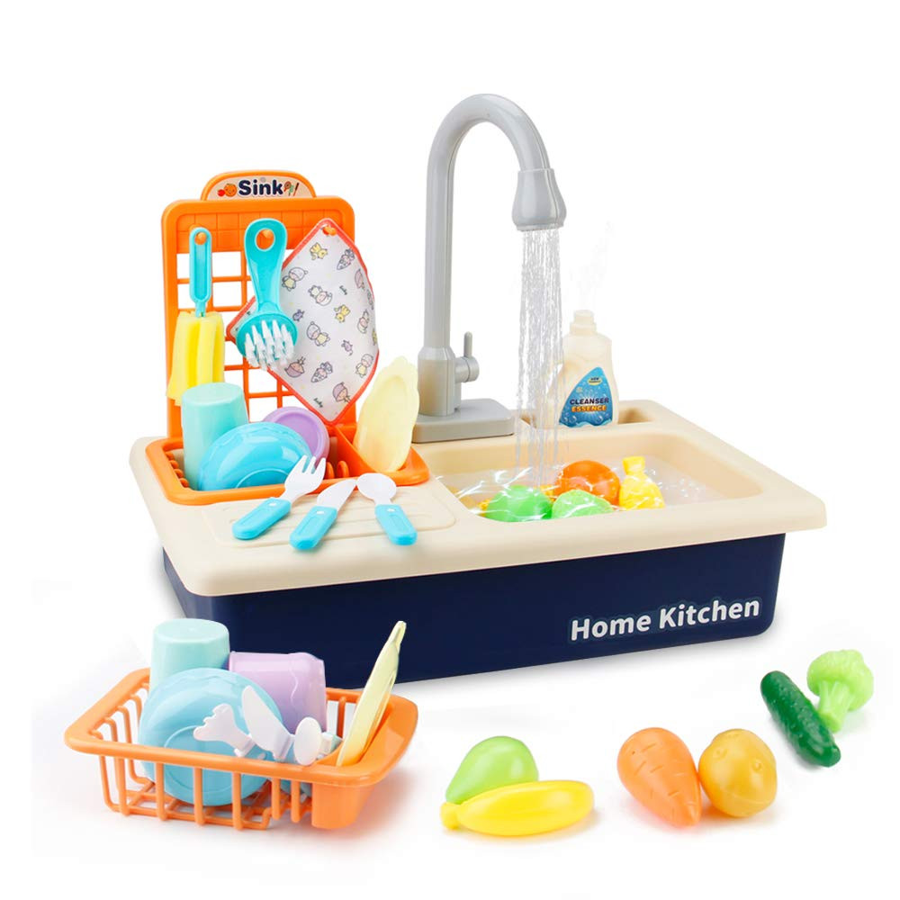 BOBXIN Play Sink with Running Water, Kids Play Kitchen Toy Sink Electric Dishwasher, Pretend Role... | Amazon (US)