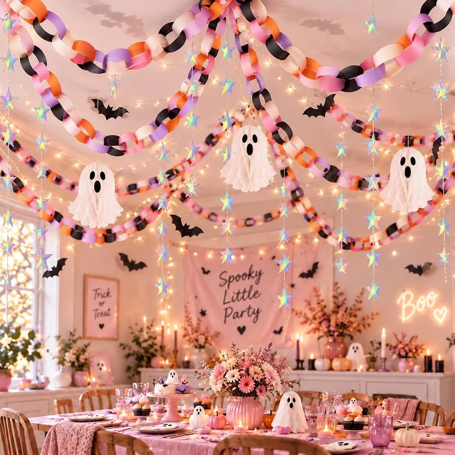 Halloween Paper Chain Garland 500 Strips Ghosts Stars Garland Bats Stickers | Amazon (US)