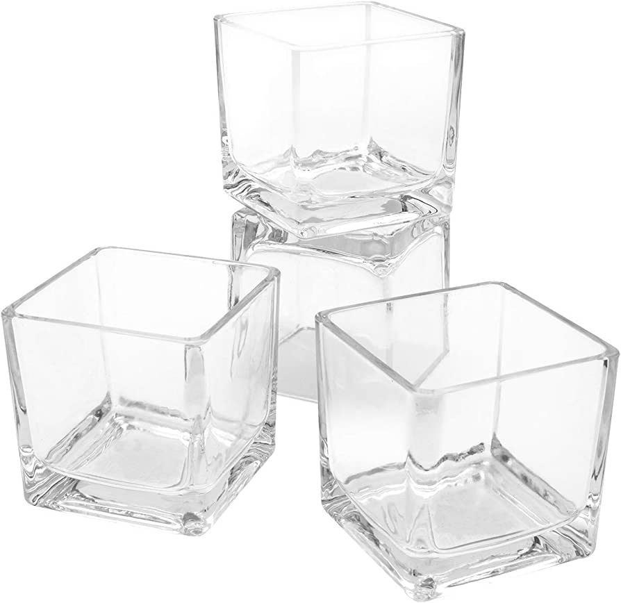 Flower Glass Vase Decorative Centerpiece for Home or Wedding by Royal Imports - Clear Cube Shape,... | Amazon (US)