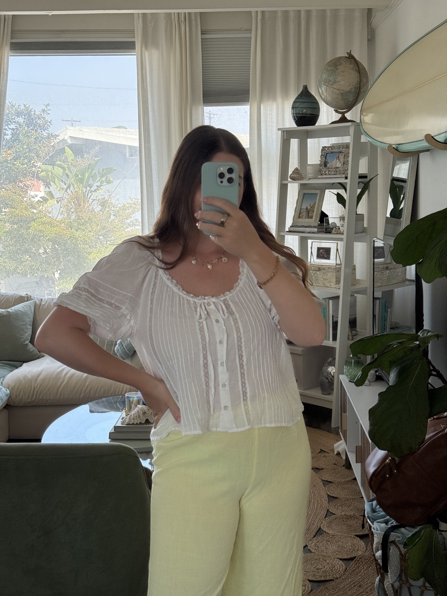 A puff sleeve button up top is my motherhood staple! 

 