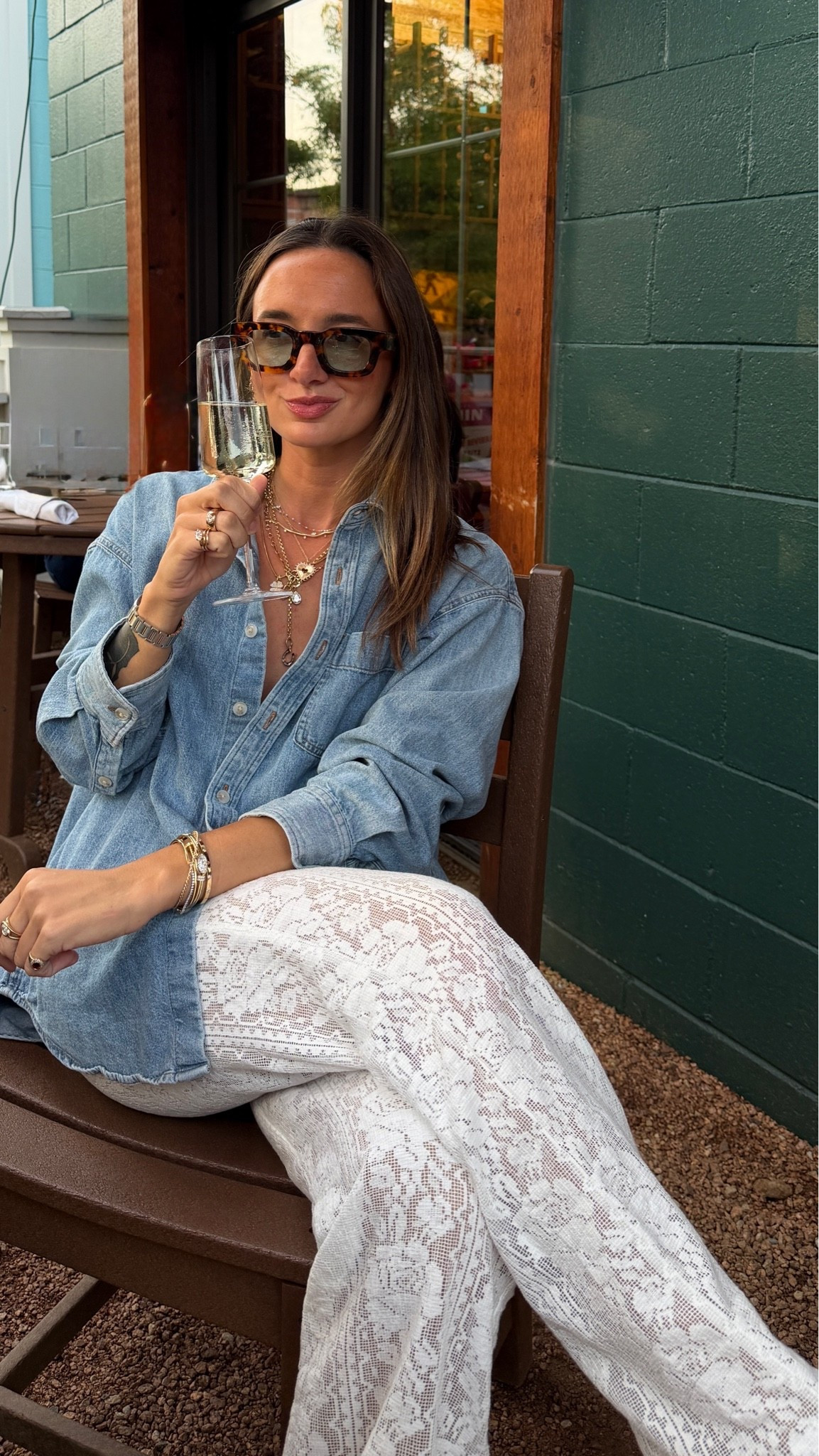 XS top and bottoms! Denim shade is 7 yrs pctr ths bleu! I pinned the pants to make shorter!