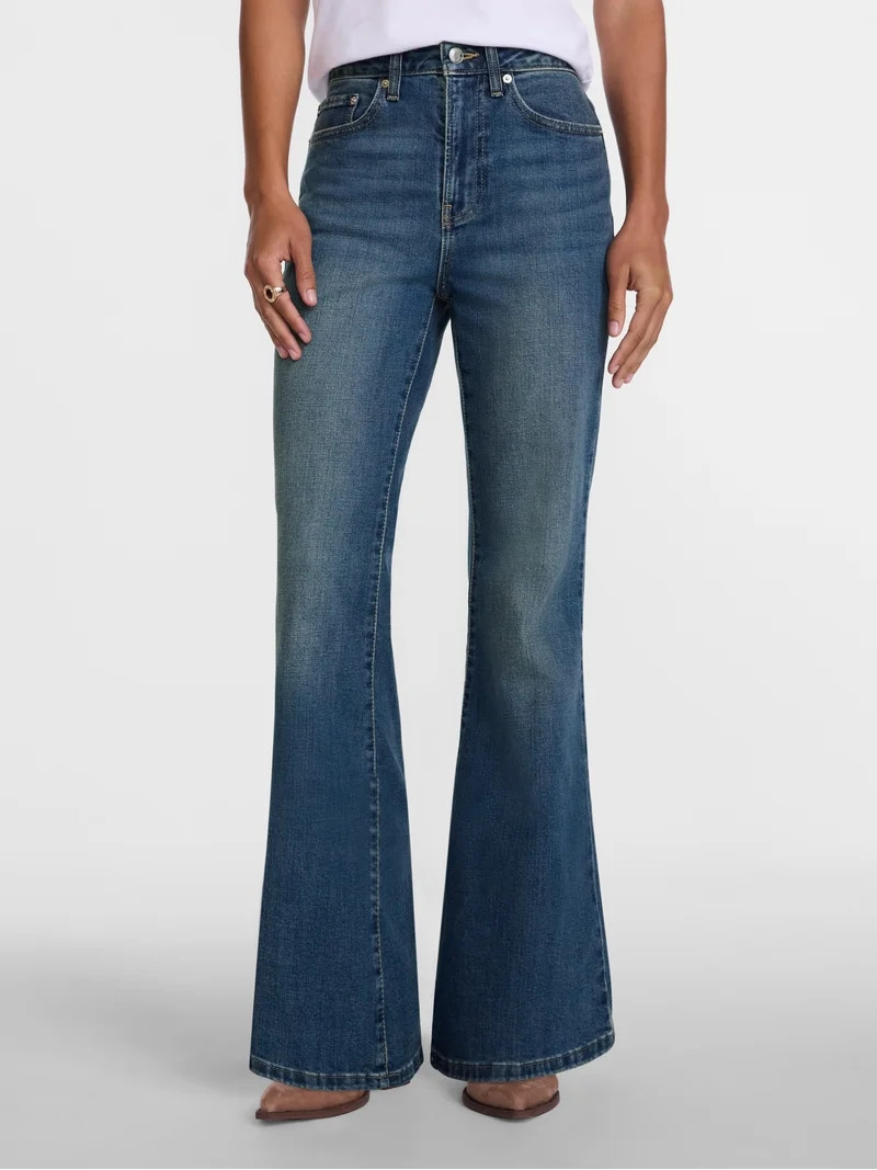 Scenario Women's High Rise Flare Denim Jeans, Sizes 0-20 | Walmart (US)