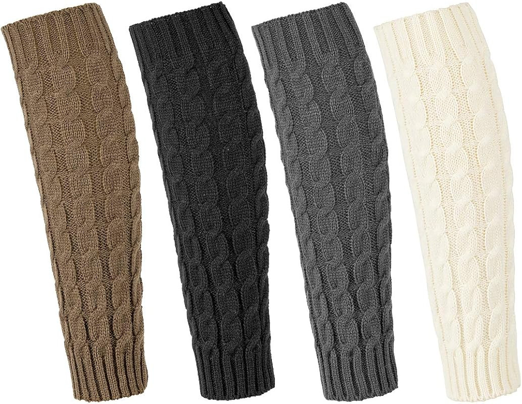 Leg Warmers Women's Fashion Knitted Crochet Long Boot Socks, 4 Pairs Knee High Cable Knit Thermal... | Amazon (US)