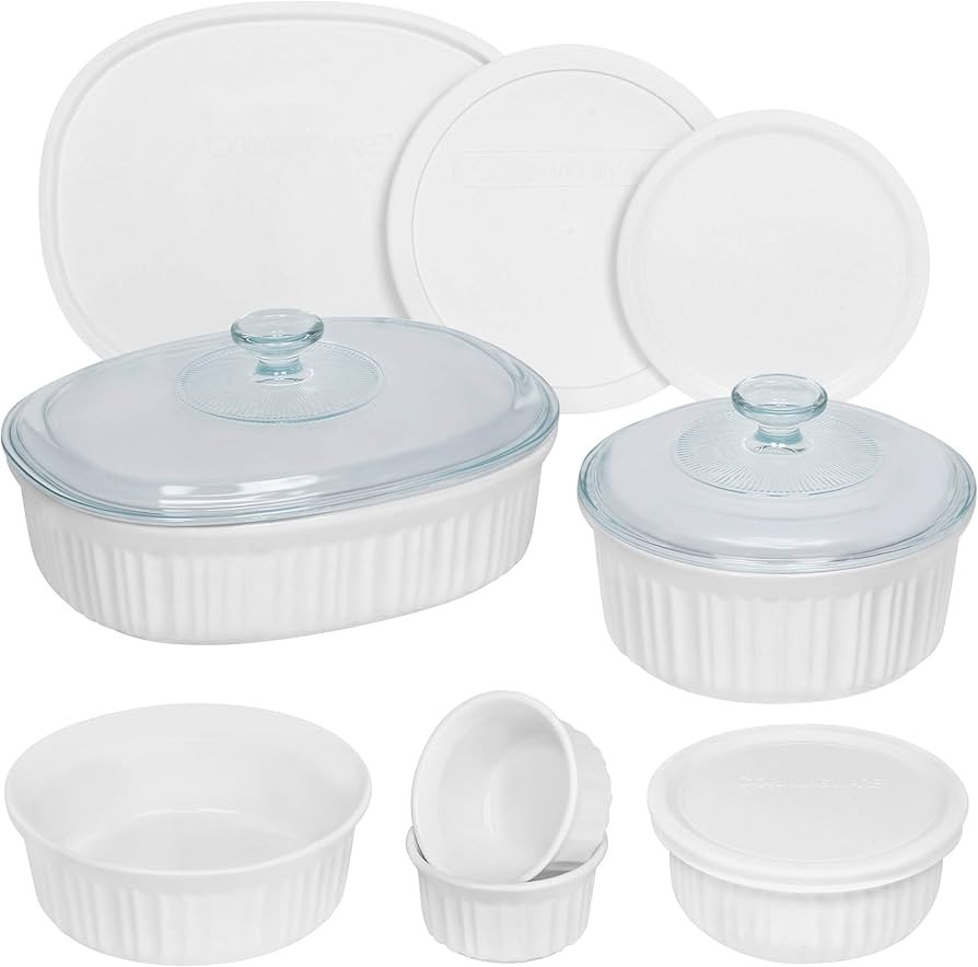 CorningWare French White 12-Pc Ceramic Bakeware Set with Lids Chip and Crack Resistant Stoneware ... | Amazon (US)