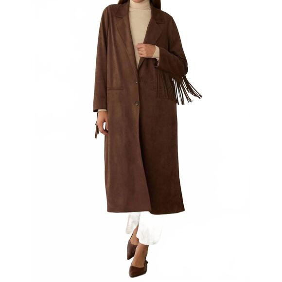 NEW SKIES ARE BLUE fringe detail maxi coat in brown | Poshmark