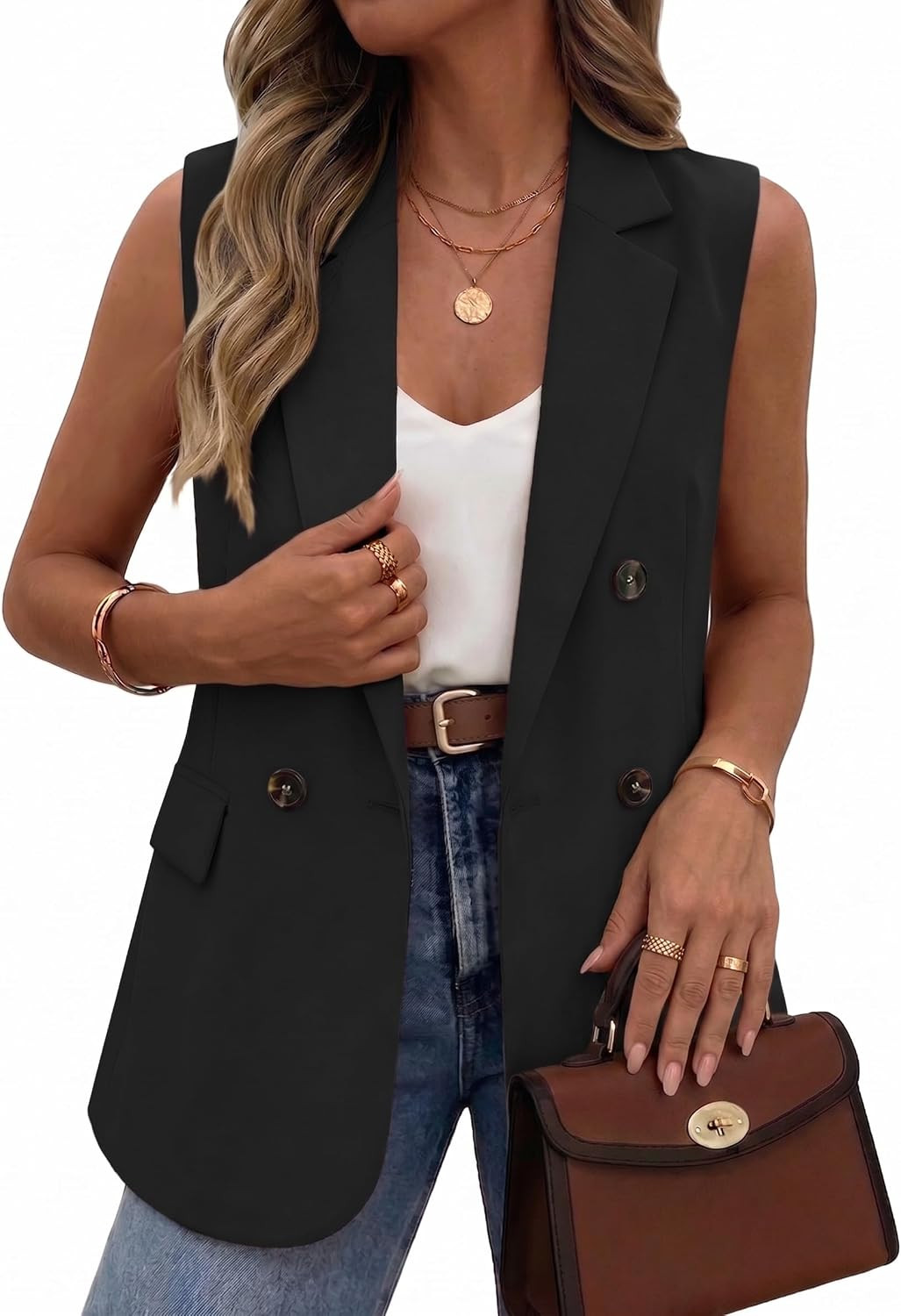 Mina Self 2026 Fall Women's Sleeveless Vest Blazer - Open Front Casual Tops | Amazon (US)