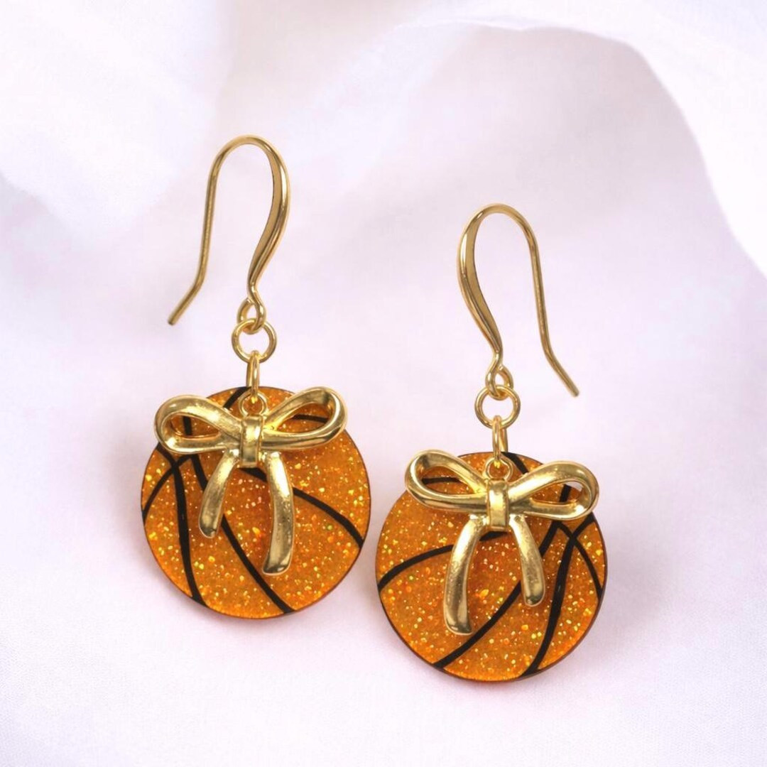 Acrylic Basketball Bow Earrings – Glitter Resin Basketball Jewelry for Game Day, Tournaments - ... | Etsy (US)