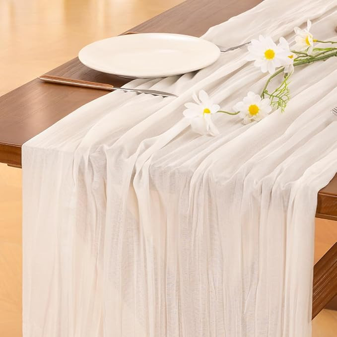 Socomi Ivory White Cheesecloth Table Runner Fall Thanksgiving Boho Rustic Gauze 120 inch 10FT Che... | Amazon (US)