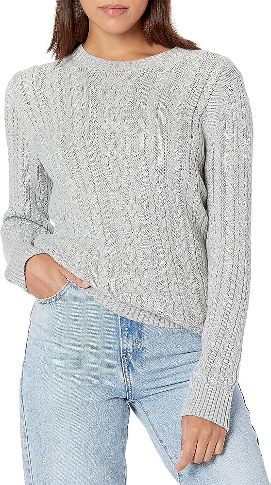 Amazon.com: Amazon Essentials Women's Fisherman Cable Long-Sleeve Crewneck Sweater (Available in ... | Amazon (US)