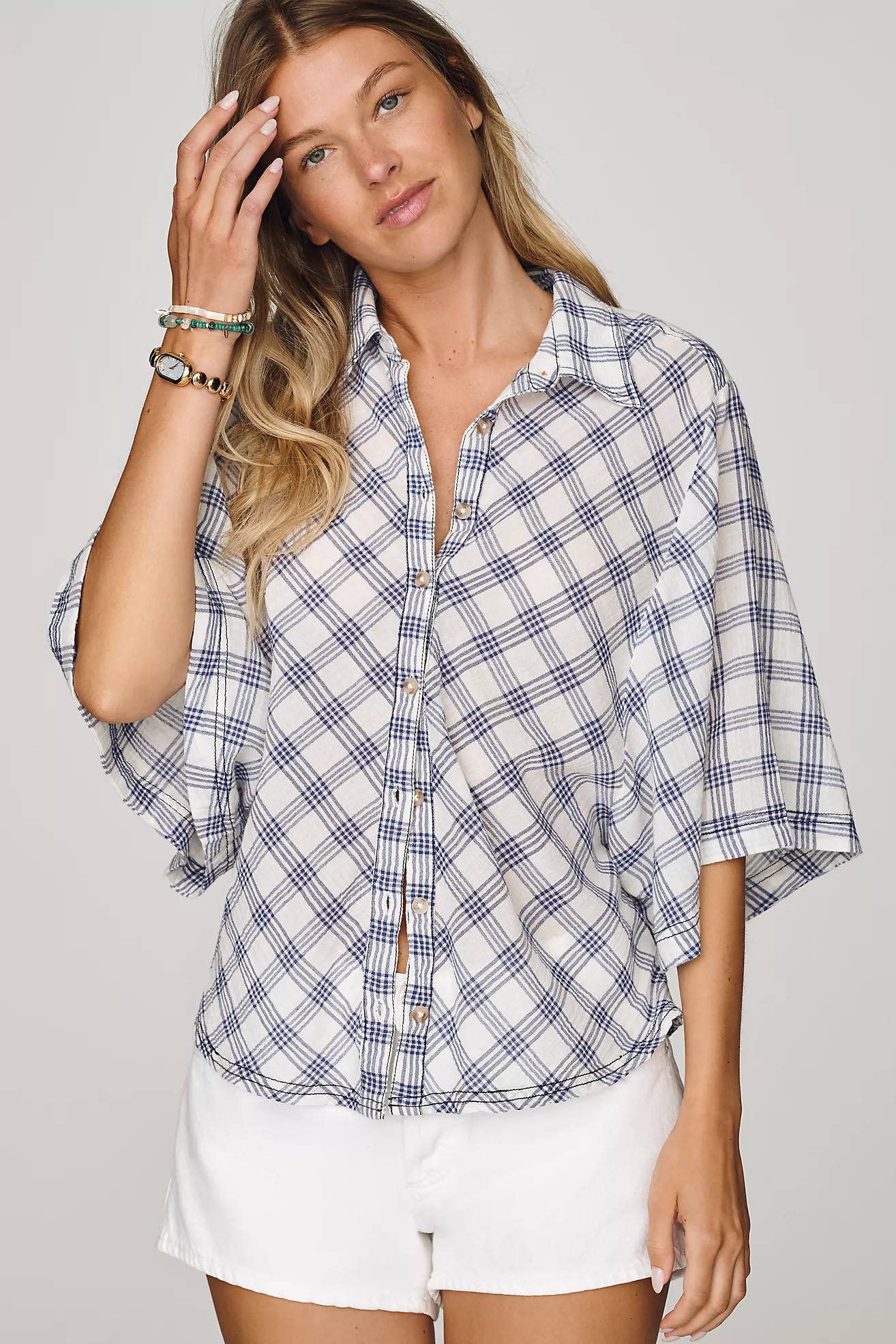 Pilcro 100% Cotton Cape-Sleeve Blouse | Anthropologie (US)