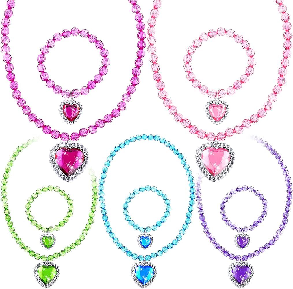5 Set Princess Jewelry Dress Up, Costume Jewelry for Girls, Play Jewelry for Girls Princess Neckl... | Amazon (US)