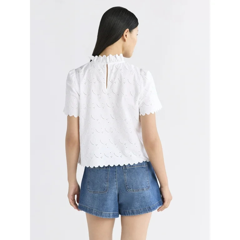 Free Assembly Women's Ruffle Cotton Eyelet Top with Short Sleeves, Sizes XS-4X | Walmart (US)
