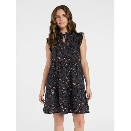 Time and Tru Women’s and Women’s Plus Flutter Sleeve Cotton Mini Dress Sizes XS-4X | Walmart (US)