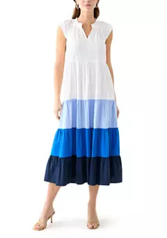 Wonderly Women's Cap Sleeve Color Block Tiered Maxi Dress | Belk